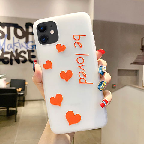 Coque Silicone Amour Coeur Souple Couleur Unie Etui Housse S02 pour Apple iPhone 11 Orange