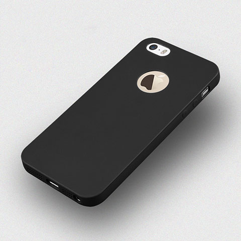 Coque Silicone avec Trou Souple Couleur Unie pour Apple iPhone 5S Noir