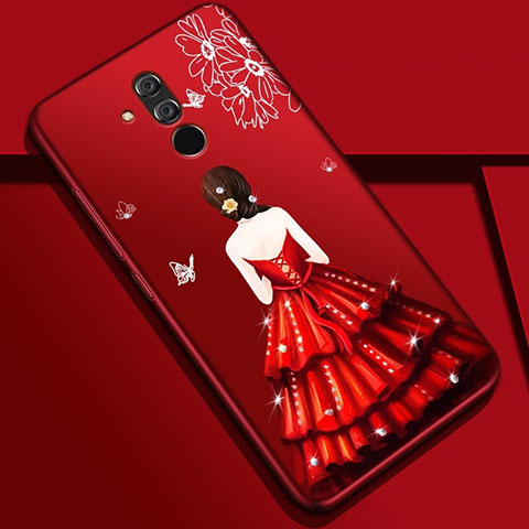 Coque Silicone Dos de Fille Souple Couleur Unie Etui Housse H03 pour Huawei Mate 20 Lite Rouge