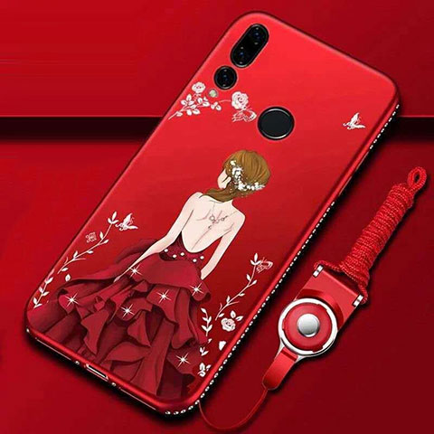 Coque Silicone Dos de Fille Souple Couleur Unie Etui Housse K01 pour Huawei Honor 20 Lite Rouge