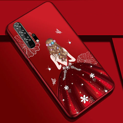 Coque Silicone Dos de Fille Souple Couleur Unie Etui Housse K01 pour Huawei Honor 20 Pro Vin Rouge