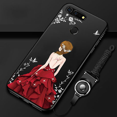 Coque Silicone Dos de Fille Souple Couleur Unie Etui Housse K01 pour Huawei Honor V20 Rouge et Noir