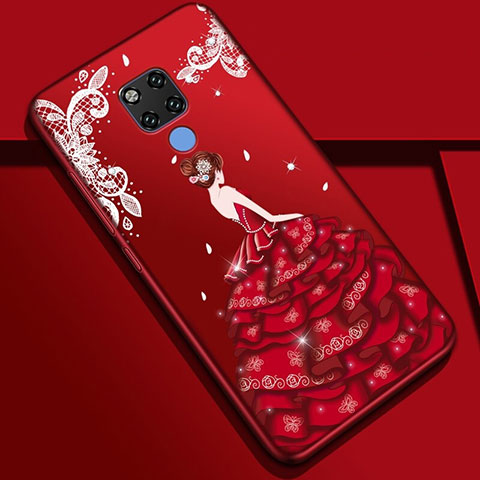 Coque Silicone Dos de Fille Souple Couleur Unie Etui Housse K01 pour Huawei Mate 20 Vin Rouge