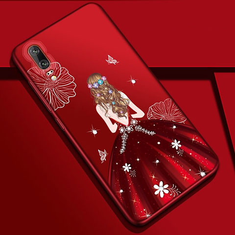 Coque Silicone Dos de Fille Souple Couleur Unie Etui Housse K01 pour Huawei P20 Vin Rouge