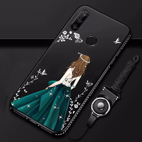 Coque Silicone Dos de Fille Souple Couleur Unie Etui Housse K01 pour Huawei P30 Lite New Edition Noir