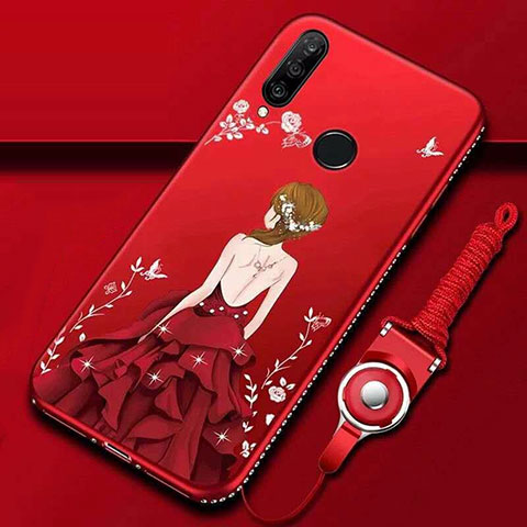 Coque Silicone Dos de Fille Souple Couleur Unie Etui Housse K01 pour Huawei P30 Lite XL Rouge