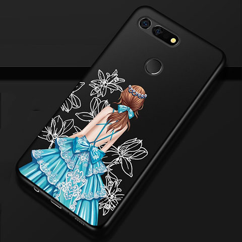 Coque Silicone Dos de Fille Souple Couleur Unie Etui Housse K02 pour Huawei Honor V20 Bleu et Noir