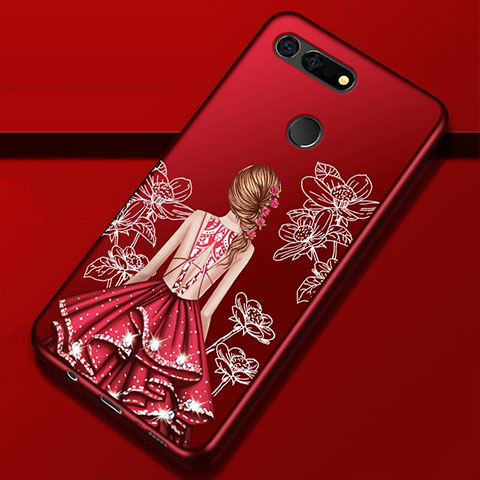 Coque Silicone Dos de Fille Souple Couleur Unie Etui Housse K02 pour Huawei Honor V20 Rouge