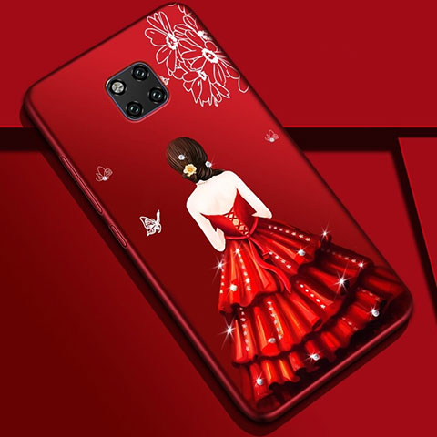 Coque Silicone Dos de Fille Souple Couleur Unie Etui Housse K02 pour Huawei Mate 20 Pro Rouge