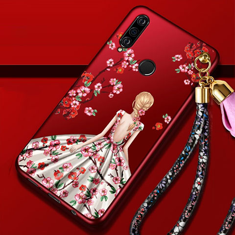 Coque Silicone Dos de Fille Souple Couleur Unie Etui Housse K02 pour Huawei Nova 4e Rose Rouge