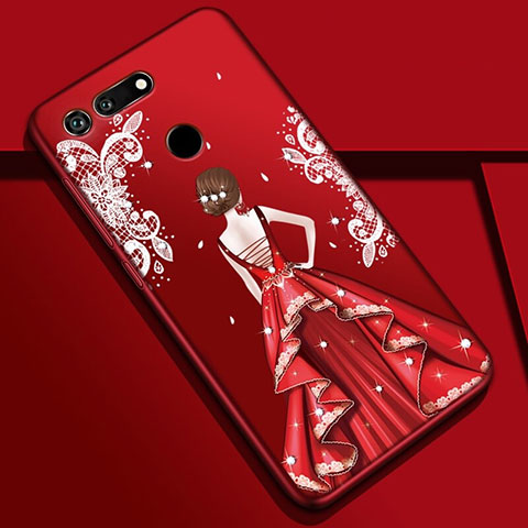 Coque Silicone Dos de Fille Souple Couleur Unie Etui Housse K03 pour Huawei Honor View 20 Rouge