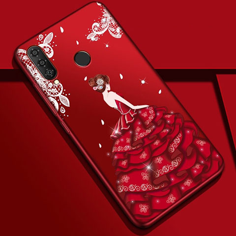 Coque Silicone Dos de Fille Souple Couleur Unie Etui Housse K03 pour Huawei Nova 4e Vin Rouge