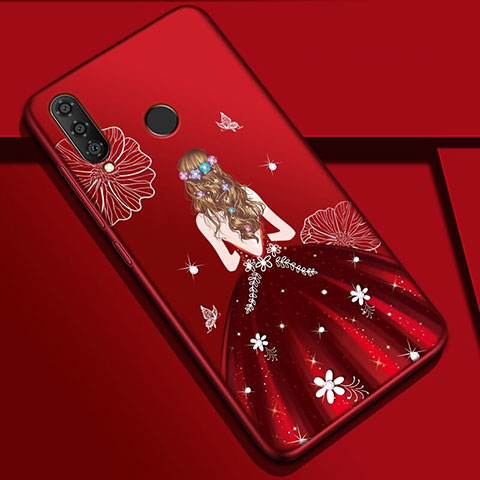 Coque Silicone Dos de Fille Souple Couleur Unie Etui Housse K03 pour Huawei P30 Lite XL Rouge