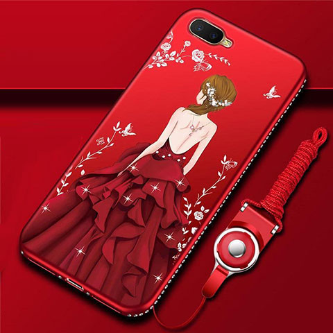 Coque Silicone Dos de Fille Souple Couleur Unie Etui Housse M02 pour Oppo R17 Neo Rouge