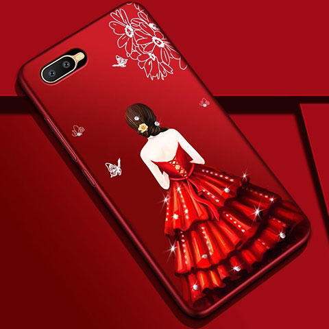 Coque Silicone Dos de Fille Souple Couleur Unie Etui Housse M04 pour Oppo K1 Rouge