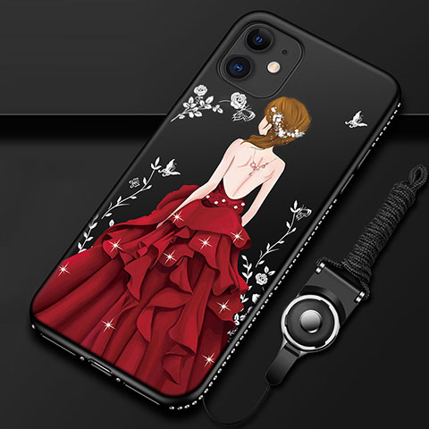 Coque Silicone Dos de Fille Souple Couleur Unie Etui Housse pour Apple iPhone 12 Mini Rouge et Noir