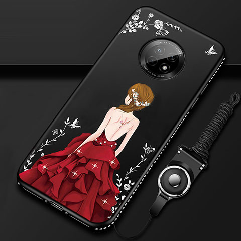 Coque Silicone Dos de Fille Souple Couleur Unie Etui Housse pour Huawei Enjoy 20 Plus 5G Rouge et Noir