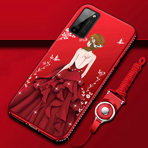 Coque Silicone Dos de Fille Souple Couleur Unie Etui Housse pour Huawei Honor 30 Lite 5G Rouge