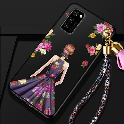 Coque Silicone Dos de Fille Souple Couleur Unie Etui Housse pour Huawei Honor View 30 Pro 5G Violet et Noir