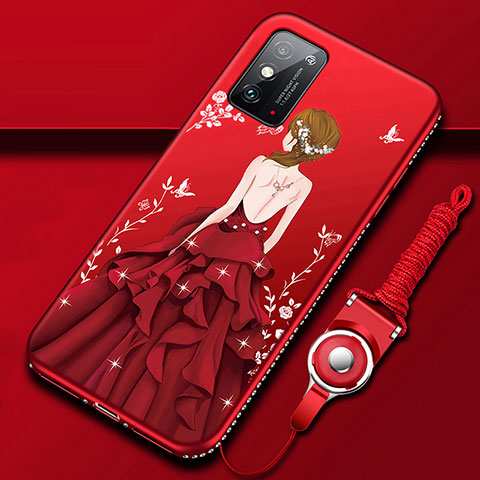 Coque Silicone Dos de Fille Souple Couleur Unie Etui Housse pour Huawei Honor X10 Max 5G Rouge