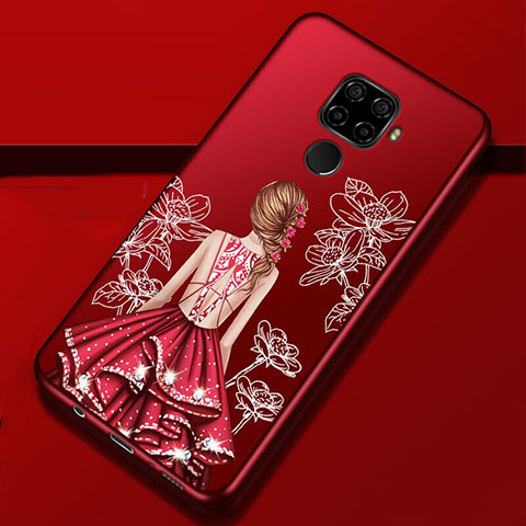 Coque Silicone Dos de Fille Souple Couleur Unie Etui Housse pour Huawei Mate 30 Lite Rouge