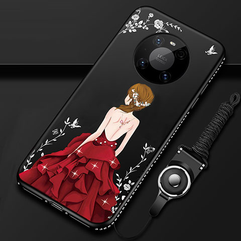 Coque Silicone Dos de Fille Souple Couleur Unie Etui Housse pour Huawei Mate 40 Pro Rouge et Noir