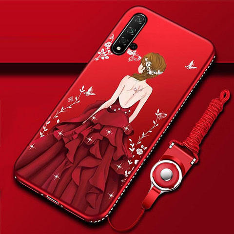 Coque Silicone Dos de Fille Souple Couleur Unie Etui Housse pour Huawei Nova 5 Pro Rouge