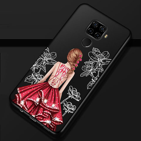 Coque Silicone Dos de Fille Souple Couleur Unie Etui Housse pour Huawei Nova 5i Pro Rouge et Noir