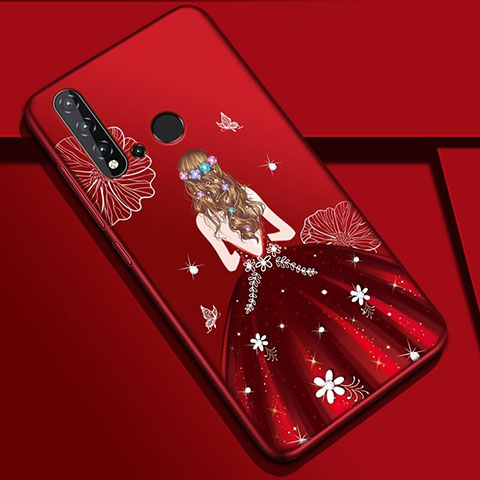 Coque Silicone Dos de Fille Souple Couleur Unie Etui Housse pour Huawei Nova 5i Vin Rouge