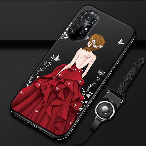 Coque Silicone Dos de Fille Souple Couleur Unie Etui Housse pour Huawei Nova 8 Pro 5G Rouge et Noir