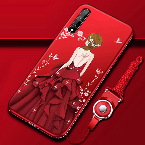 Coque Silicone Dos de Fille Souple Couleur Unie Etui Housse pour Huawei P smart S Rouge