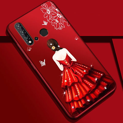 Coque Silicone Dos de Fille Souple Couleur Unie Etui Housse pour Huawei P20 Lite (2019) Rouge