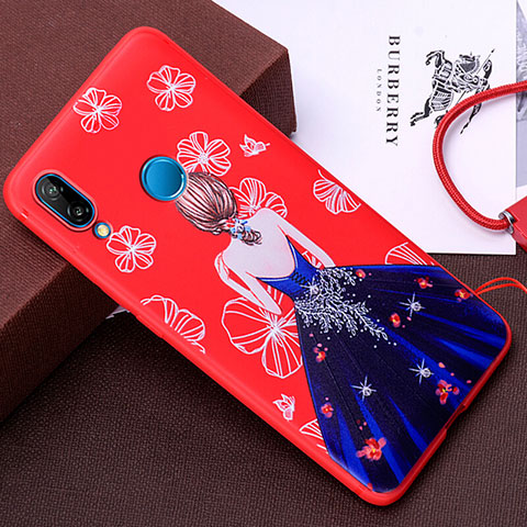 Coque Silicone Dos de Fille Souple Couleur Unie Etui Housse pour Huawei P20 Lite Bleu