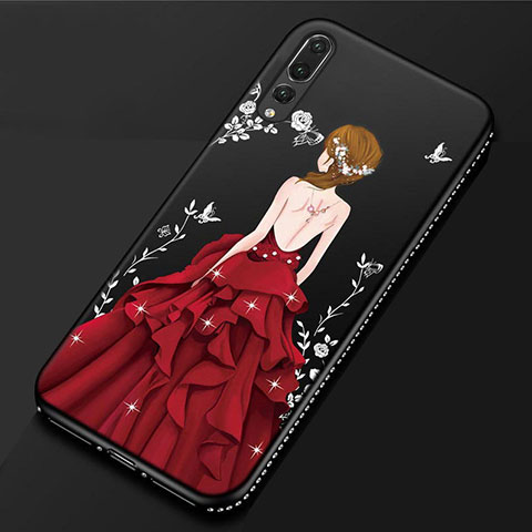 Coque Silicone Dos de Fille Souple Couleur Unie Etui Housse pour Huawei P20 Pro Rouge et Noir