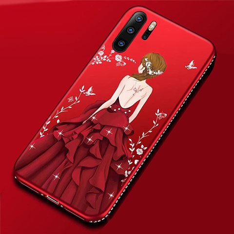 Coque Silicone Dos de Fille Souple Couleur Unie Etui Housse pour Huawei P30 Pro New Edition Rouge