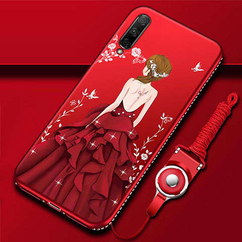 Coque Silicone Dos de Fille Souple Couleur Unie Etui Housse pour Huawei Y9s Rouge