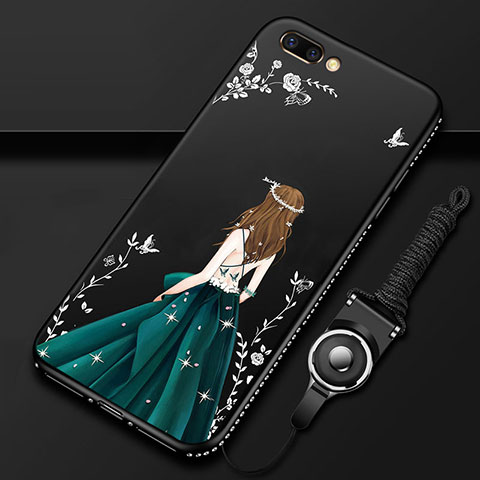 Coque Silicone Dos de Fille Souple Couleur Unie Etui Housse pour Oppo A12e Noir