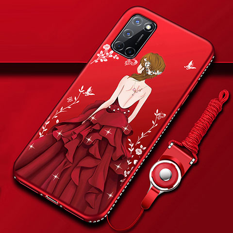 Coque Silicone Dos de Fille Souple Couleur Unie Etui Housse pour Oppo A72 Rouge