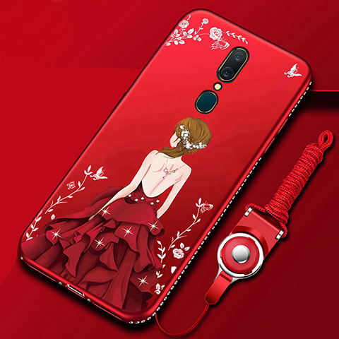 Coque Silicone Dos de Fille Souple Couleur Unie Etui Housse pour Oppo A9 Rouge