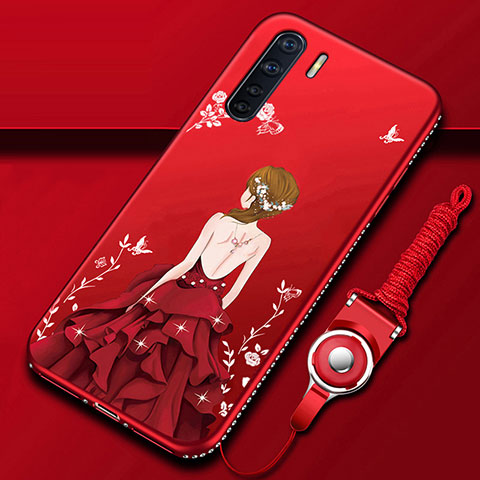 Coque Silicone Dos de Fille Souple Couleur Unie Etui Housse pour Oppo A91 Rouge