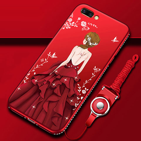 Coque Silicone Dos de Fille Souple Couleur Unie Etui Housse pour Oppo AX5 Rouge