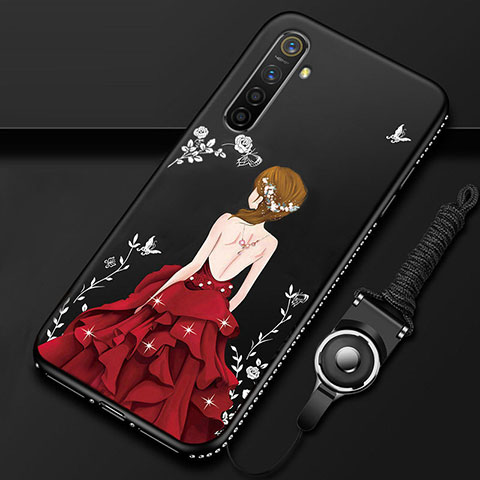 Coque Silicone Dos de Fille Souple Couleur Unie Etui Housse pour Oppo K5 Rouge et Noir