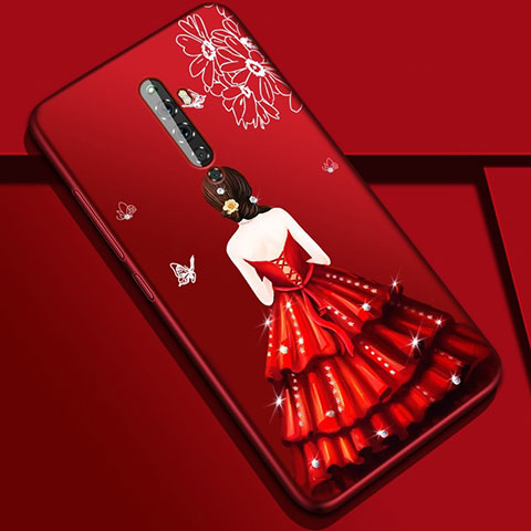 Coque Silicone Dos de Fille Souple Couleur Unie Etui Housse pour Oppo Reno2 Z Rouge