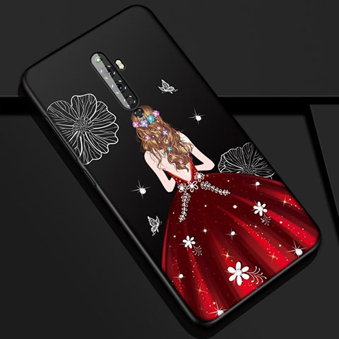 Coque Silicone Dos de Fille Souple Couleur Unie Etui Housse pour Oppo Reno2 Z Rouge et Noir