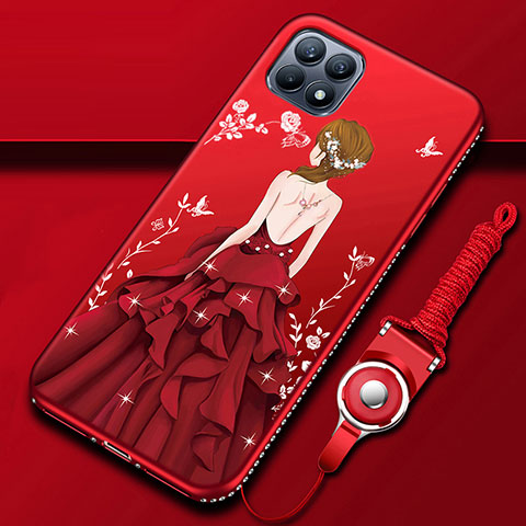 Coque Silicone Dos de Fille Souple Couleur Unie Etui Housse pour Oppo Reno4 SE 5G Rouge