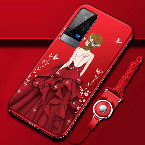 Coque Silicone Dos de Fille Souple Couleur Unie Etui Housse pour Vivo X60 Pro 5G Rouge