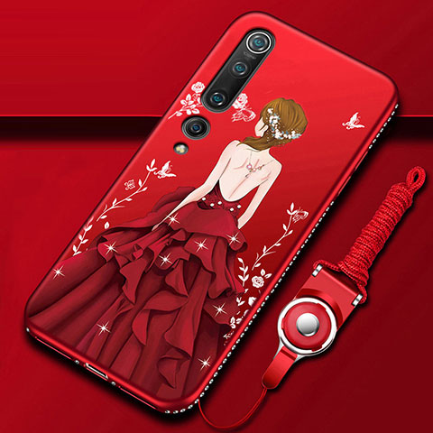 Coque Silicone Dos de Fille Souple Couleur Unie Etui Housse pour Xiaomi Mi 10 Rouge