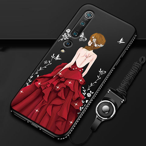 Coque Silicone Dos de Fille Souple Couleur Unie Etui Housse pour Xiaomi Mi 10 Rouge et Noir