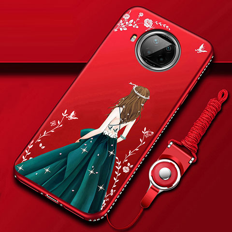 Coque Silicone Dos de Fille Souple Couleur Unie Etui Housse pour Xiaomi Mi 10i 5G Vin Rouge