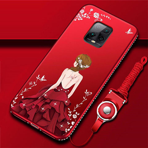 Coque Silicone Dos de Fille Souple Couleur Unie Etui Housse pour Xiaomi Redmi 10X Pro 5G Rouge